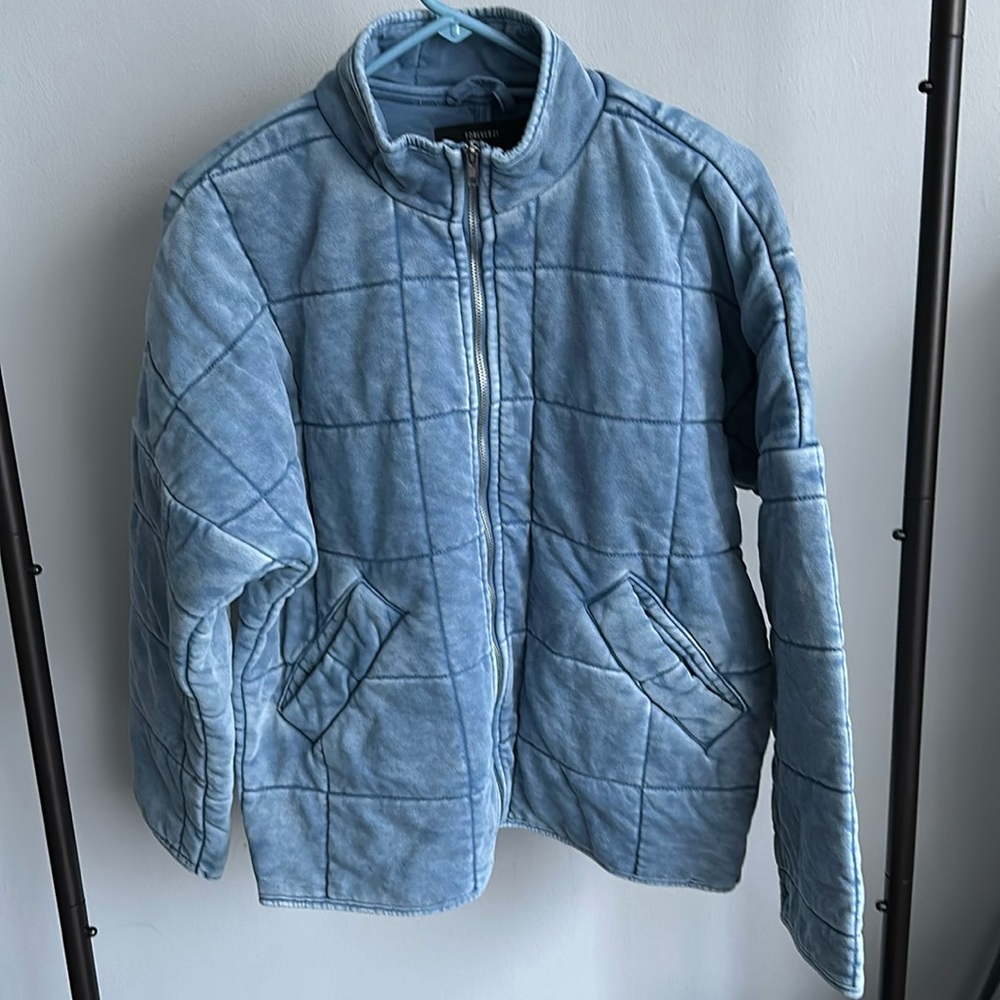 NWT Forever 21 Blue Quilted Zip-Up Jacket, Size XS